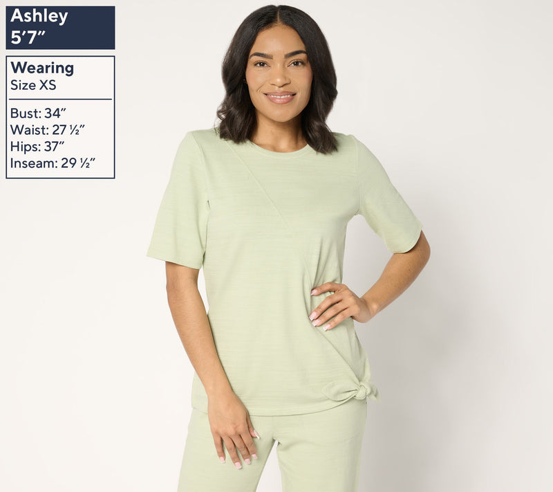 Denim & Co. Active Textured Cotton Elbow Sleeve Top w/ Keyhole — View 5