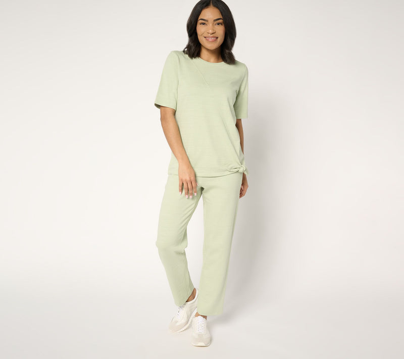 Denim & Co. Active Textured Cotton Elbow Sleeve Top w/ Keyhole — View 7