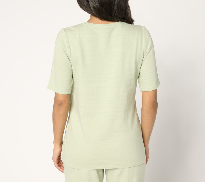 Denim & Co. Active Textured Cotton Elbow Sleeve Top w/ Keyhole — View 6