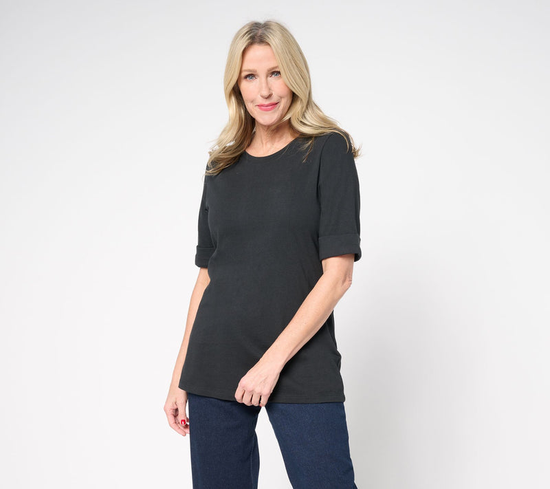 Denim & Co. Essentials Regular True Cotton Roll Cuff Tunic — View 11
