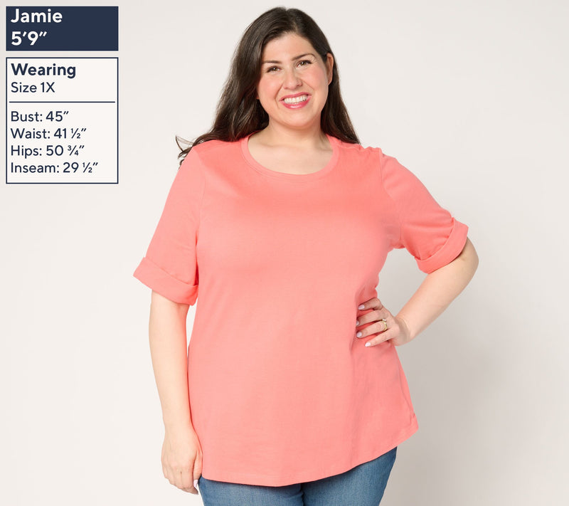 Denim & Co. Essentials Regular True Cotton Roll Cuff Tunic — View 12