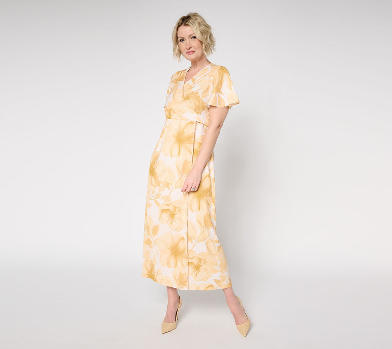 Me by Jennie Garth Petite Camellia Printed Faux Wrap Dress — Main view