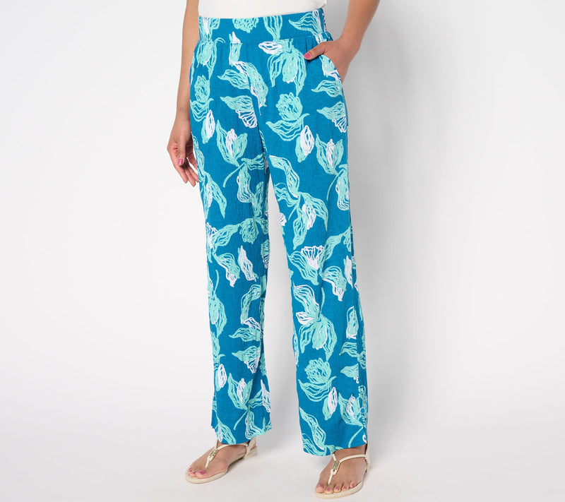 Denim & Co. Beach Petite Printed Knit Gauze Full Leg Pants — View 7