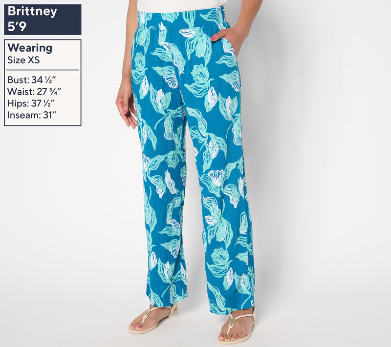 Denim & Co. Beach Petite Printed Knit Gauze Full Leg Pants — View 8