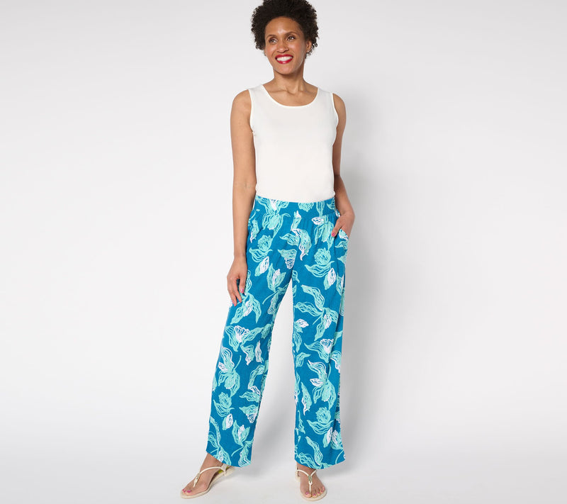 Denim & Co. Beach Tall Printed Knit Gauze Full Leg Pants — View 10