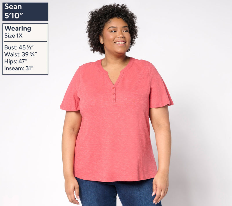Denim & co. Linen Blend Flutter Sleeve Printed or Solid Top — View 10