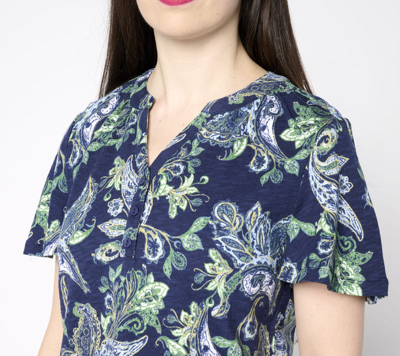 Denim & co. Linen Blend Flutter Sleeve Printed or Solid Top — View 14