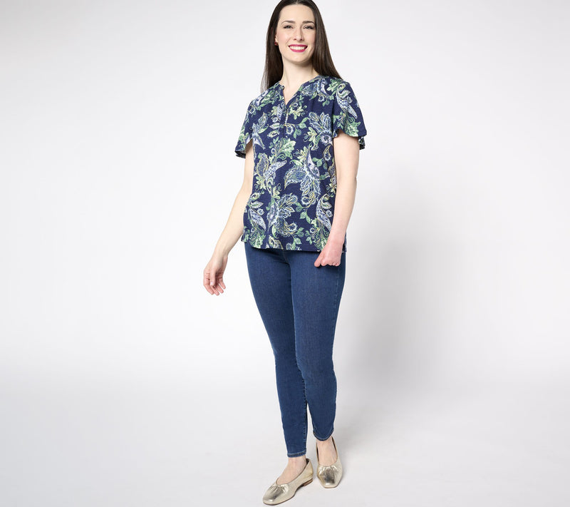 Denim & co. Linen Blend Flutter Sleeve Printed or Solid Top — View 13