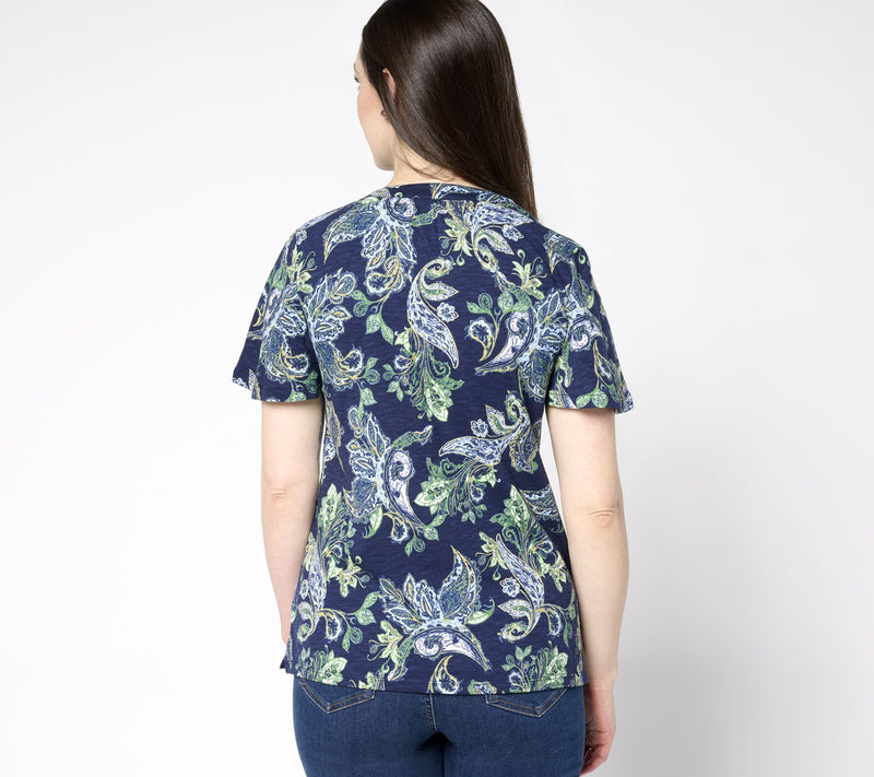 Denim & co. Linen Blend Flutter Sleeve Printed or Solid Top — View 12