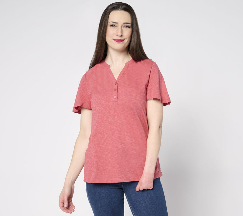 Denim & co. Linen Blend Flutter Sleeve Printed or Solid Top — View 5