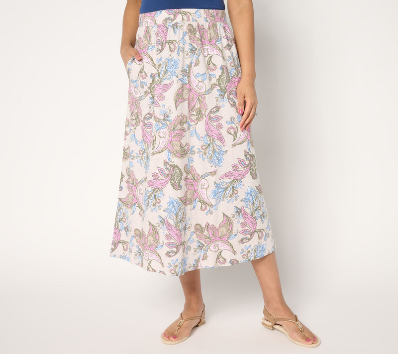 Denim & Co. Petite Linen Blend Midi Skirt with Pockets — Main view