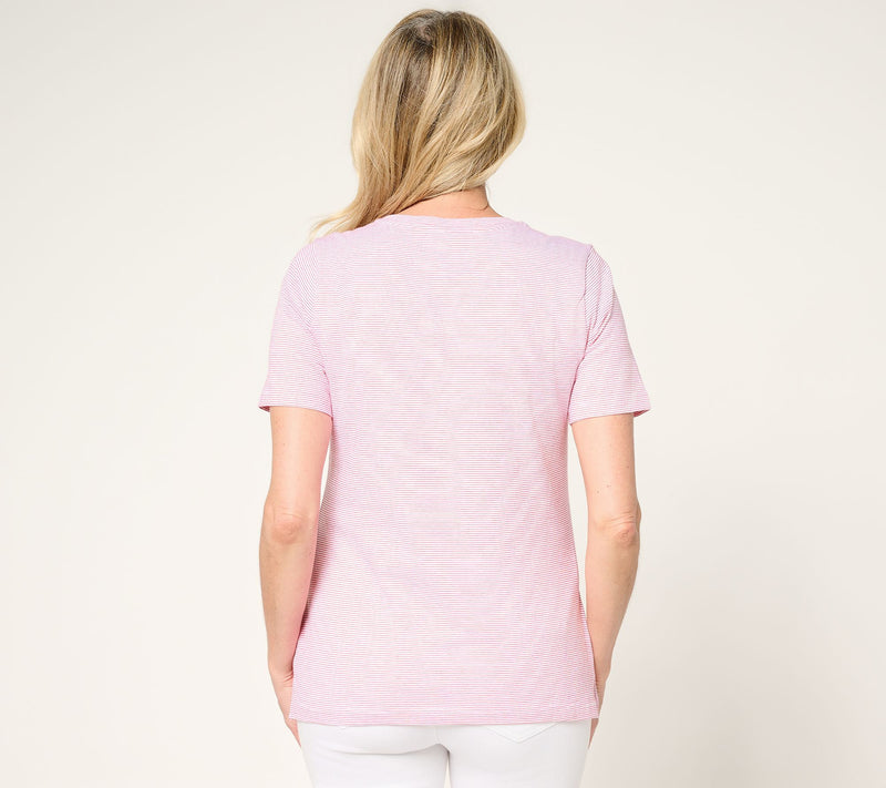 Denim & Co. Yarn-Dye Cotton Jersey Short-Sleeve Embellished Top — View 4