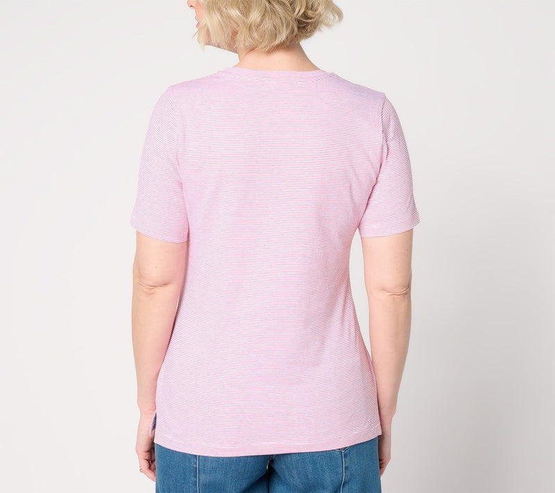 Denim & Co. Yarn-Dye Cotton Jersey Short-Sleeve Embellished Top — View 6