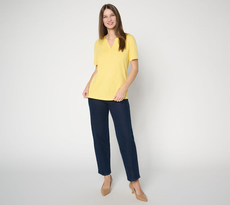 Denim & Co. Essentials Linen Blend Short Sleeve Henley — View 15