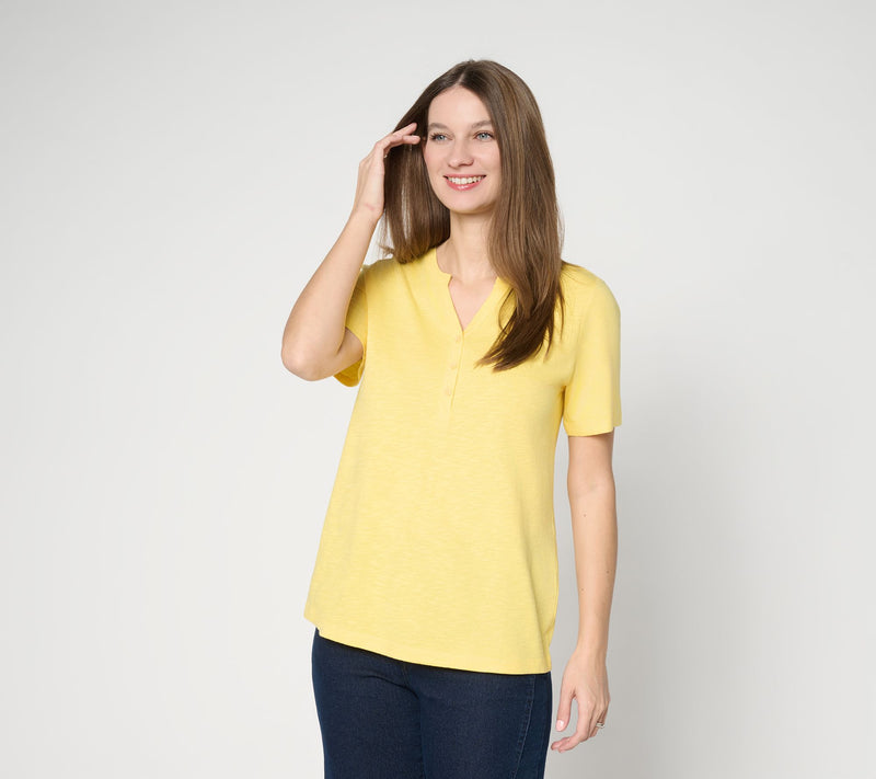 Denim & Co. Essentials Linen Blend Short Sleeve Henley — Main view