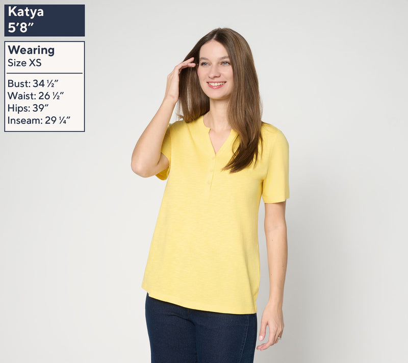 Denim & Co. Essentials Linen Blend Short Sleeve Henley — View 13