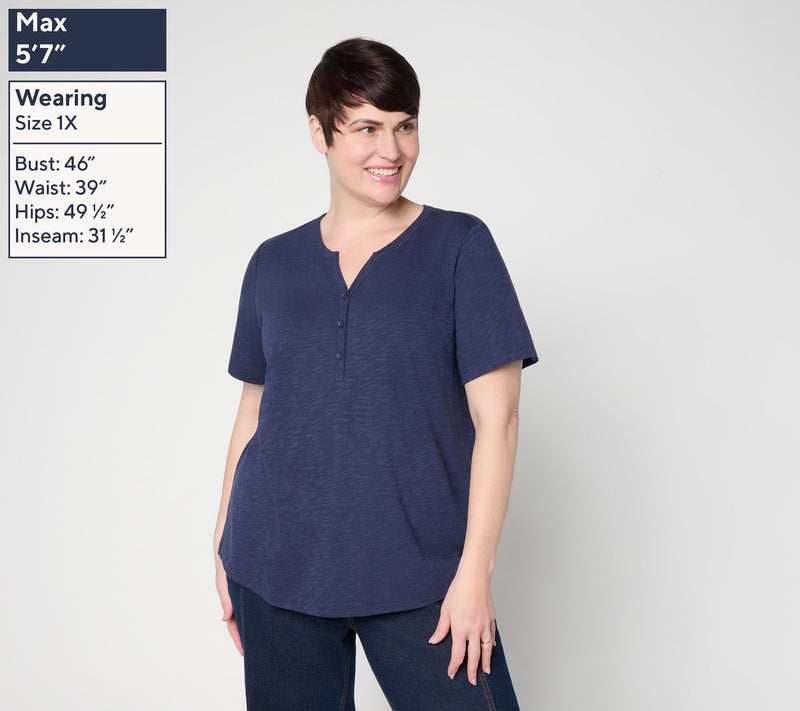 Denim & Co. Essentials Linen Blend Short Sleeve Henley — View 12