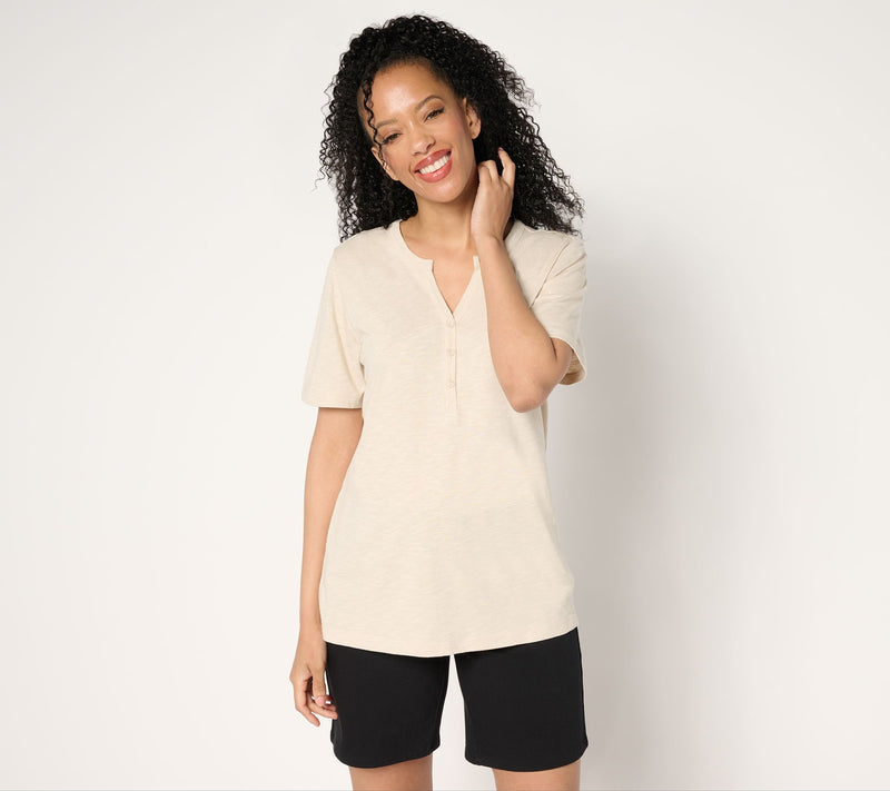 Denim & Co. Essentials Linen Blend Short Sleeve Henley — View 7