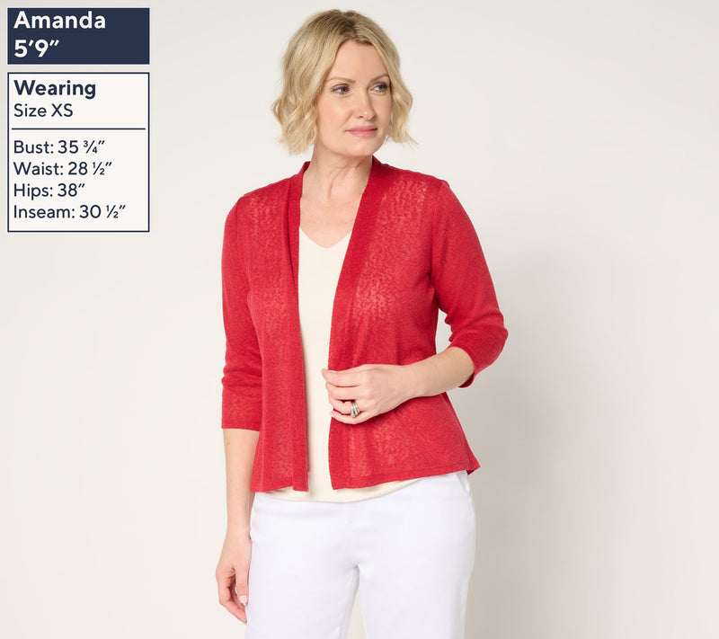 Denim & Co. Essentials 3/4 Sleeve Slub Knit Cardigan — View 7
