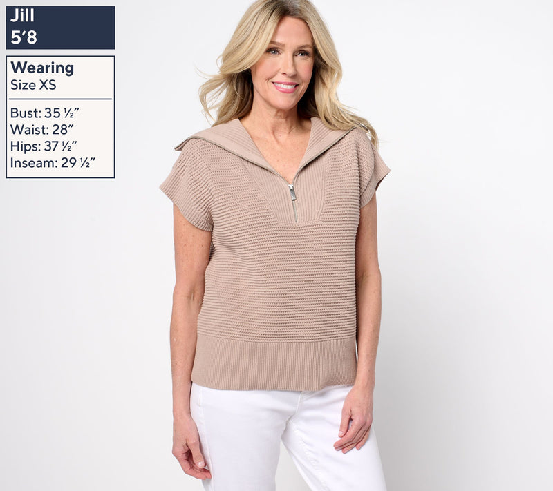 Martha Stewart Signature 100% Cotton Quarter Zip Sweater — View 3