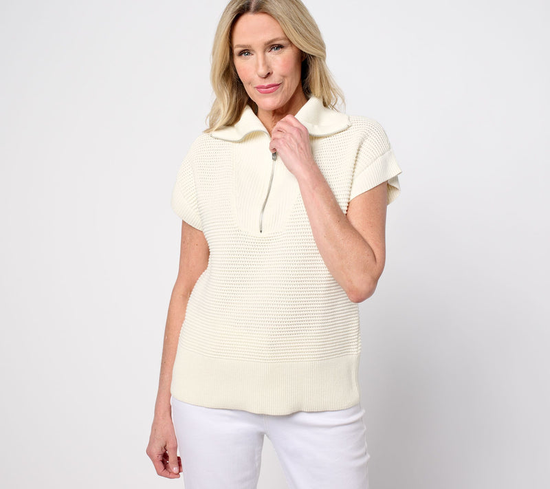 Martha Stewart Signature 100% Cotton Quarter Zip Sweater — View 16