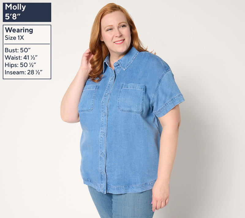 Martha Stewart Signature Short Sleeve Button Front Shirt — View 2