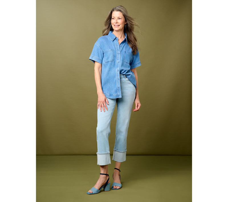 Martha Stewart Signature Short Sleeve Button Front Shirt — View 7
