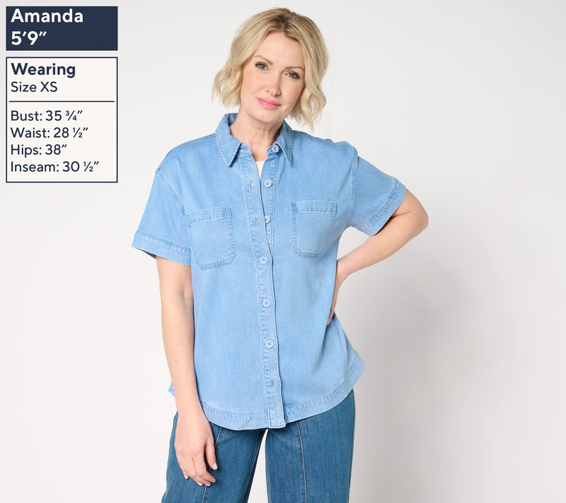 Martha Stewart Signature Short Sleeve Button Front Shirt — View 3