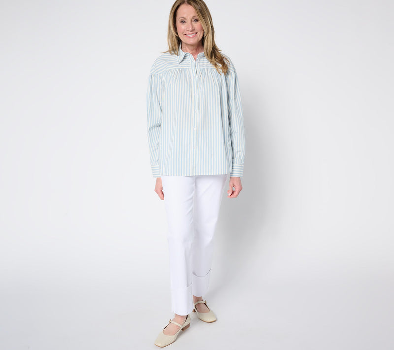 Martha Stewart Signature Shirred Woven Button Front Collared Top — View 13