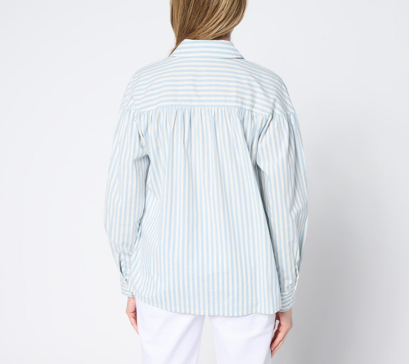 Martha Stewart Signature Shirred Woven Button Front Collared Top — View 12