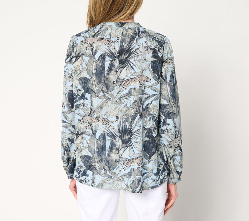 Martha Stewart Signature Woven Split V-Neck Button Front Blouse — View 4