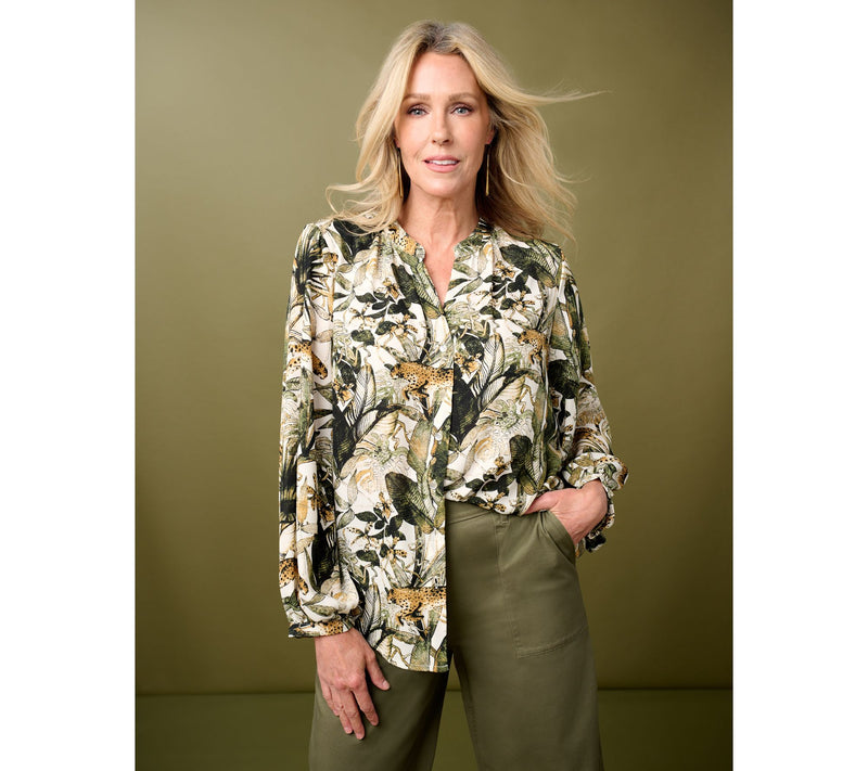 Martha Stewart Signature Woven Split V-Neck Button Front Blouse — View 7