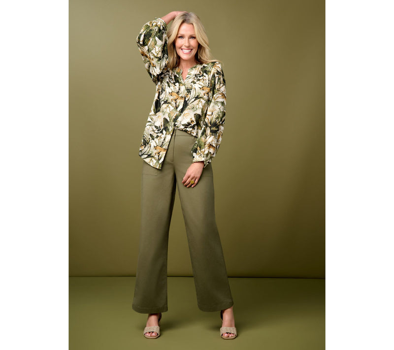 Martha Stewart Signature Woven Split V-Neck Button Front Blouse — View 8