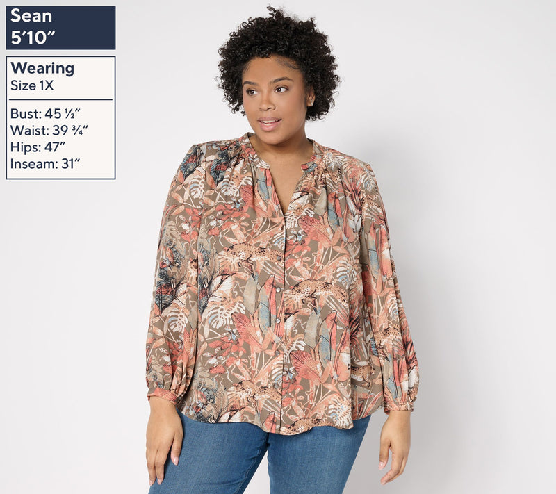 Martha Stewart Signature Woven Split V-Neck Button Front Blouse — View 2