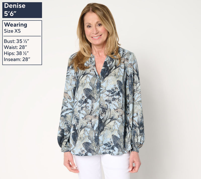 Martha Stewart Signature Woven Split V-Neck Button Front Blouse — View 3