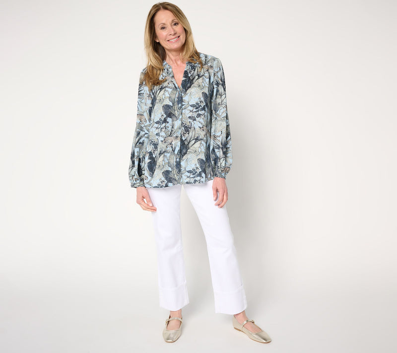 Martha Stewart Signature Woven Split V-Neck Button Front Blouse — View 5