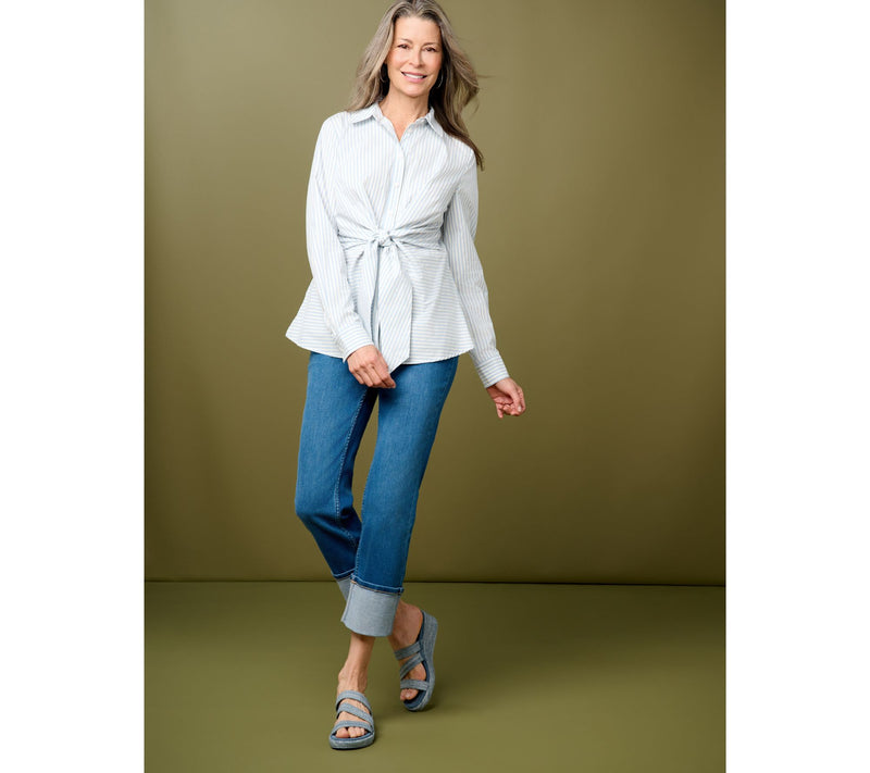 Martha Stewart Signature Woven Tie Front Collared Blouse — View 7
