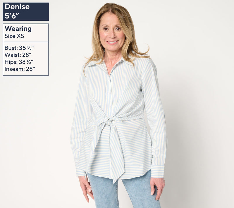 Martha Stewart Signature Woven Tie Front Collared Blouse — View 3