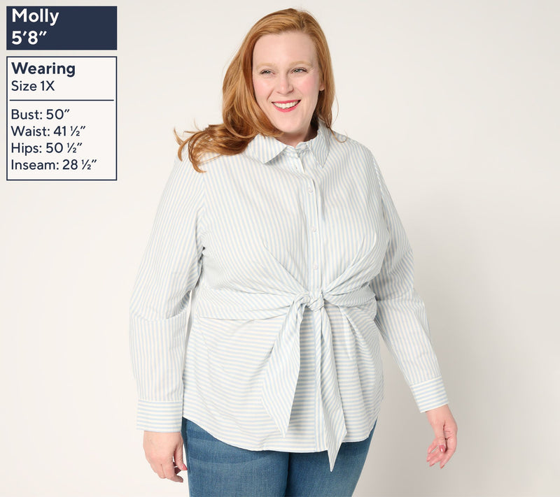 Martha Stewart Signature Woven Tie Front Collared Blouse — View 2