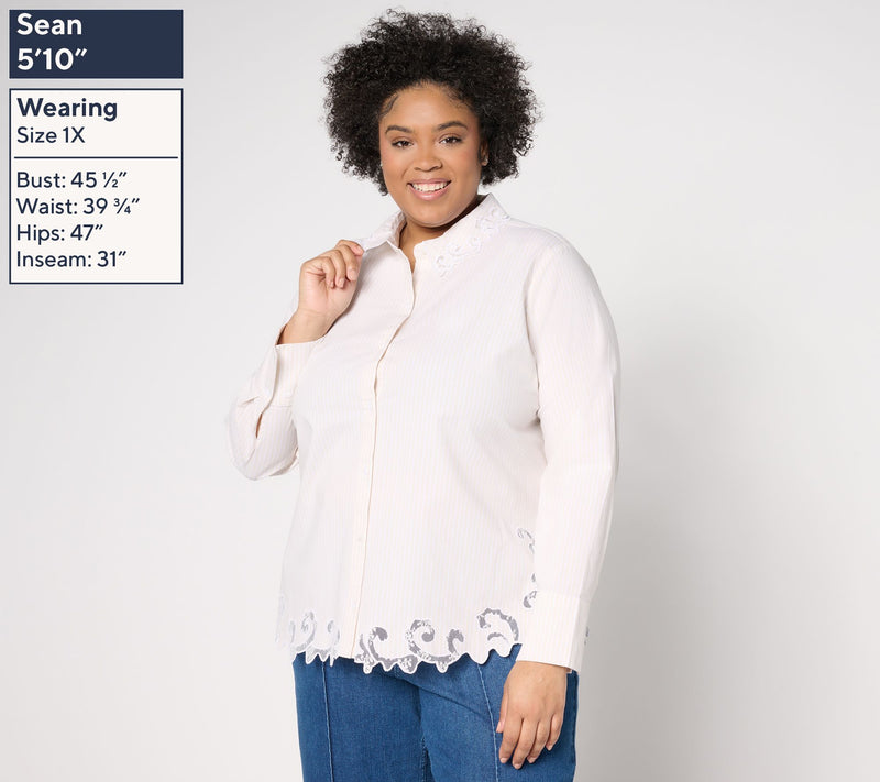 BEAUTIFUL by Lawrence Zarian Button Front Shirt with Lace Detail — View 2