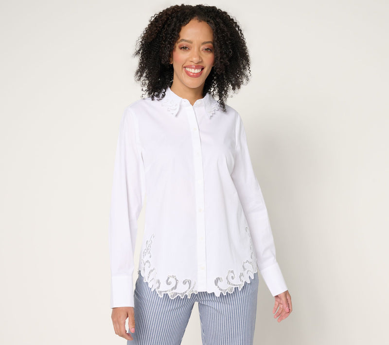 BEAUTIFUL by Lawrence Zarian Button Front Shirt with Lace Detail — View 12