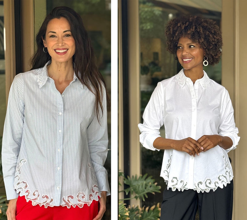 BEAUTIFUL by Lawrence Zarian Button Front Shirt with Lace Detail — View 7