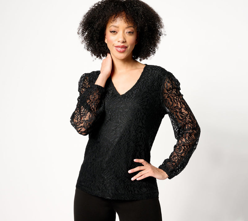 BEAUTIFUL by Lawrence Zarian V-Neck Stratch Lace Blouse — View 9