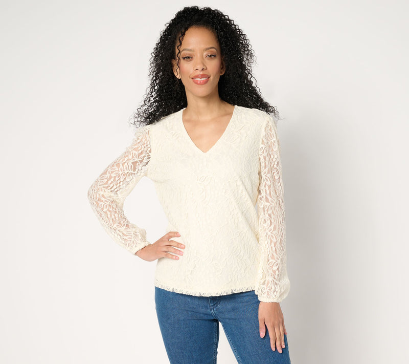 BEAUTIFUL by Lawrence Zarian V-Neck Stratch Lace Blouse — View 10