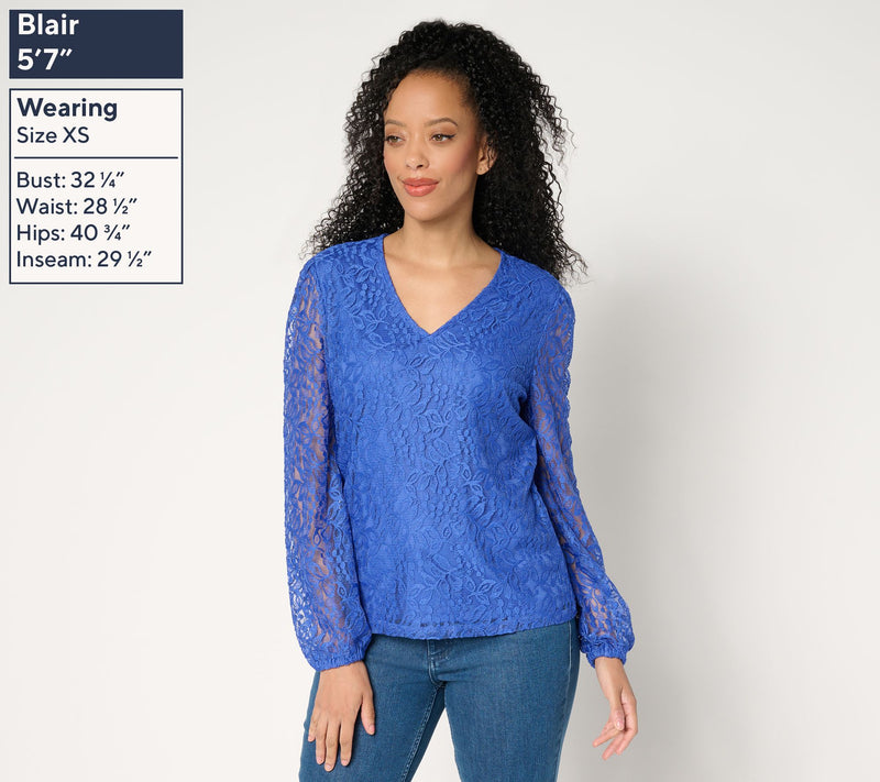 BEAUTIFUL by Lawrence Zarian V-Neck Stratch Lace Blouse — View 2