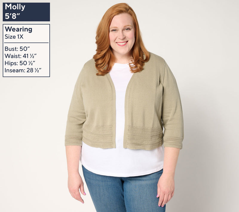 Denim & Co. Beach 100% Cotton Open Front Shrug Cardigan — View 10