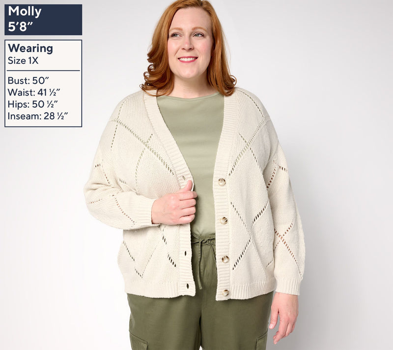 Martha Stewart Signature Diamond Stitch Button-Front Cardigan — View 2