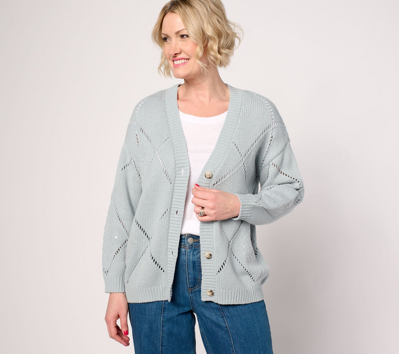 Martha Stewart Signature Diamond Stitch Button-Front Cardigan — Main view