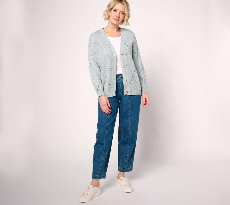 Martha Stewart Signature Diamond Stitch Button-Front Cardigan — View 5