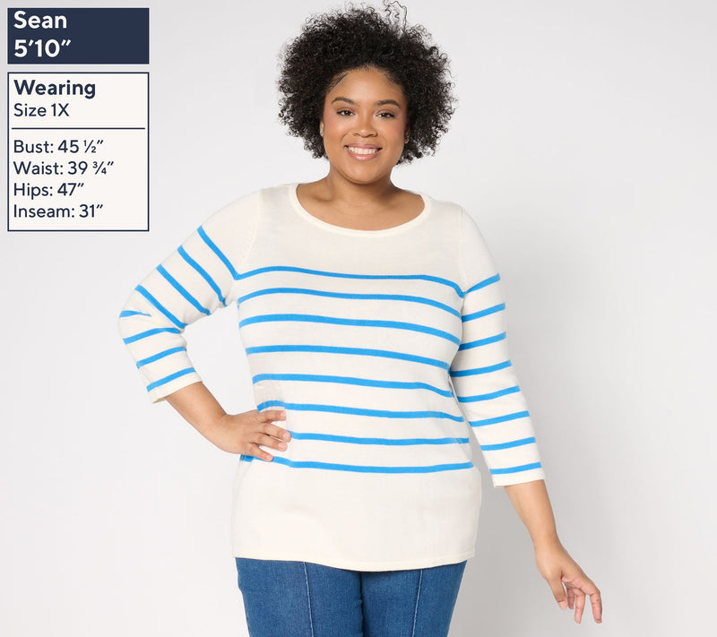 Martha Stewart Signature Striped 3/4-Sleeve Sweater — View 2